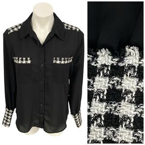 Laundry by Shelli Segal Top Womens Sz Small Black Houndstooth Shirt Work Office